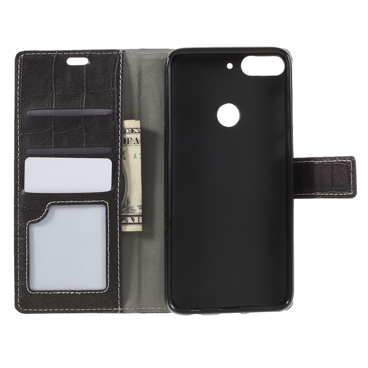 Crocodile Texture Vintage Leather Wallet Stand Folio Casing for HTC Desire 12+ / 12 Plus - Black-6