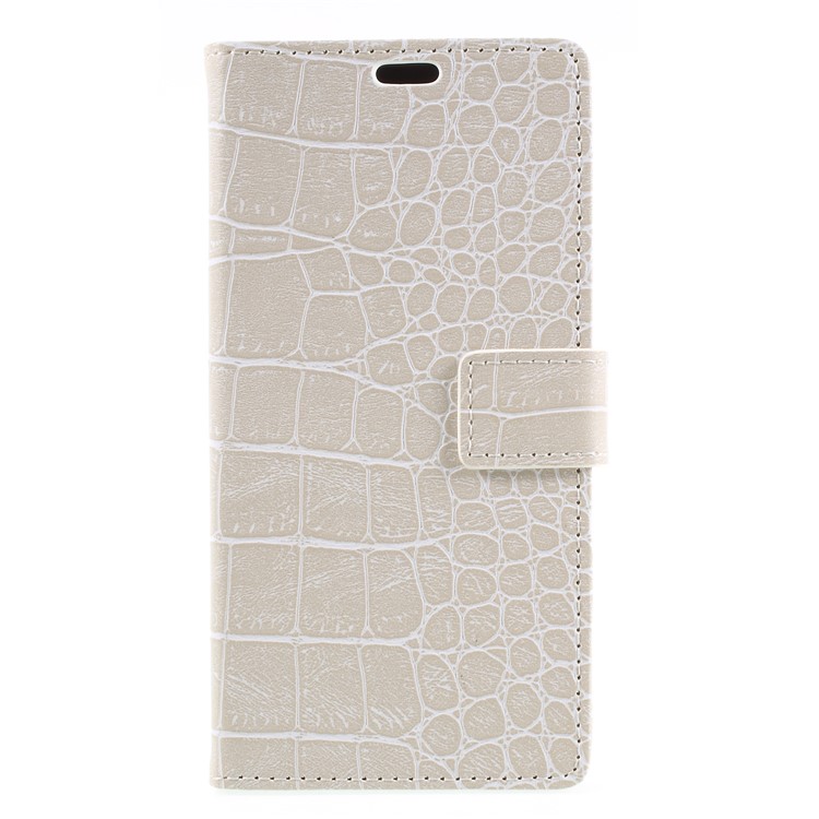Crocodile Texture Vintage Leather Wallet Phone Cover with Stand for HTC Desire 12+ / 12 Plus - White-1
