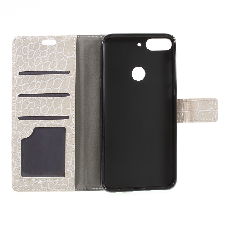 Crocodile Texture Vintage Leather Wallet Phone Cover with Stand for HTC Desire 12+ / 12 Plus - White-6