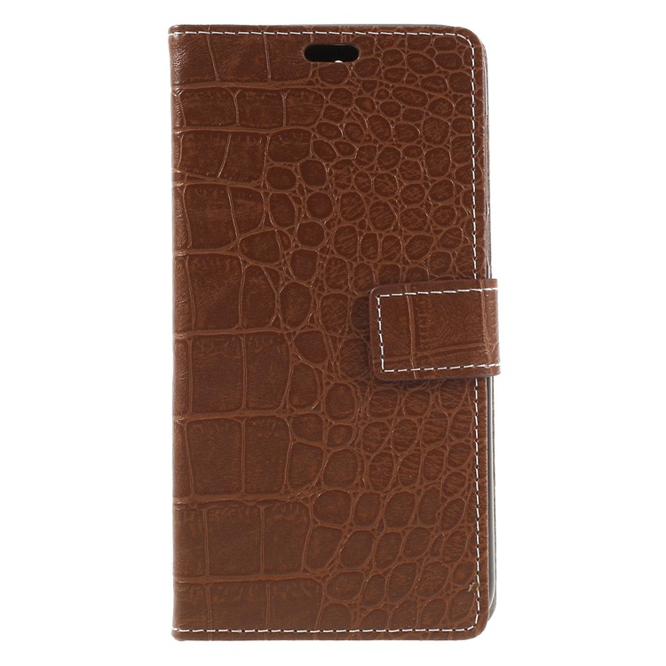 Crocodile Texture Retro Leather Wallet Stand Case Accessory for HTC Desire 12+ / 12 Plus - Brown-1