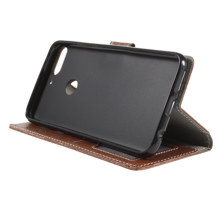 Crocodile Texture Retro Leather Wallet Stand Case Accessory for HTC Desire 12+ / 12 Plus - Brown-4
