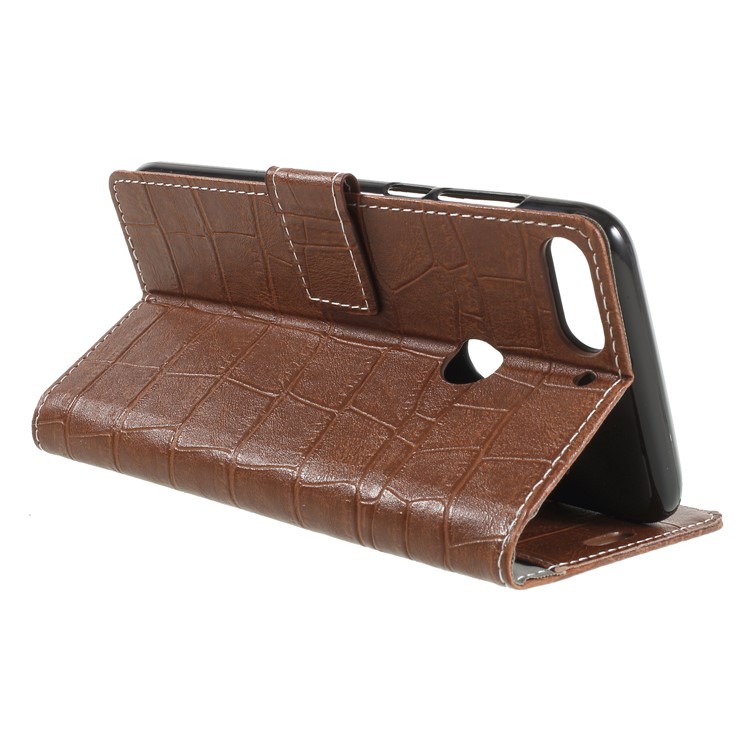 Crocodile Texture Retro Leather Wallet Stand Case Accessory for HTC Desire 12+ / 12 Plus - Brown-5