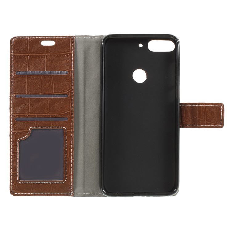 Crocodile Texture Retro Leather Wallet Stand Case Accessory for HTC Desire 12+ / 12 Plus - Brown-6