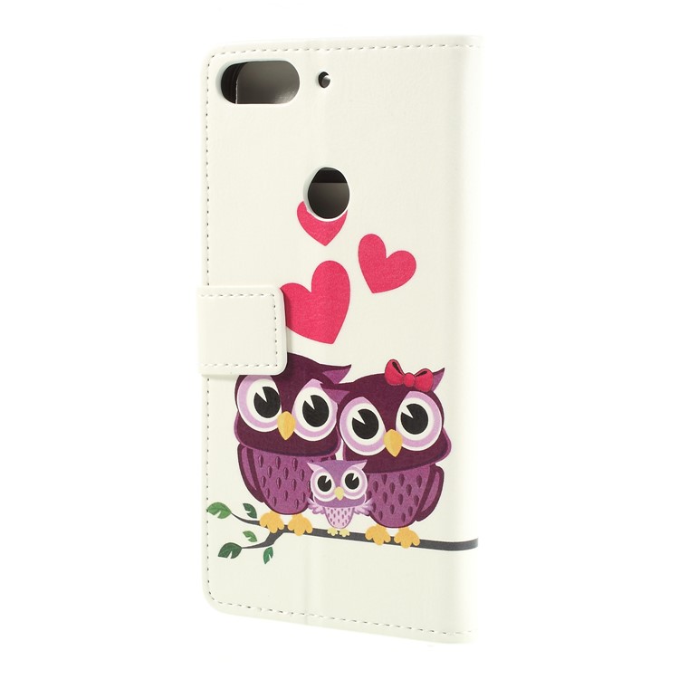 For HTC Desire 12+ / Desire 12 Plus Pattern Printing Leather Wallet Stand Flip Phone Shell - Owls and Hearts-2