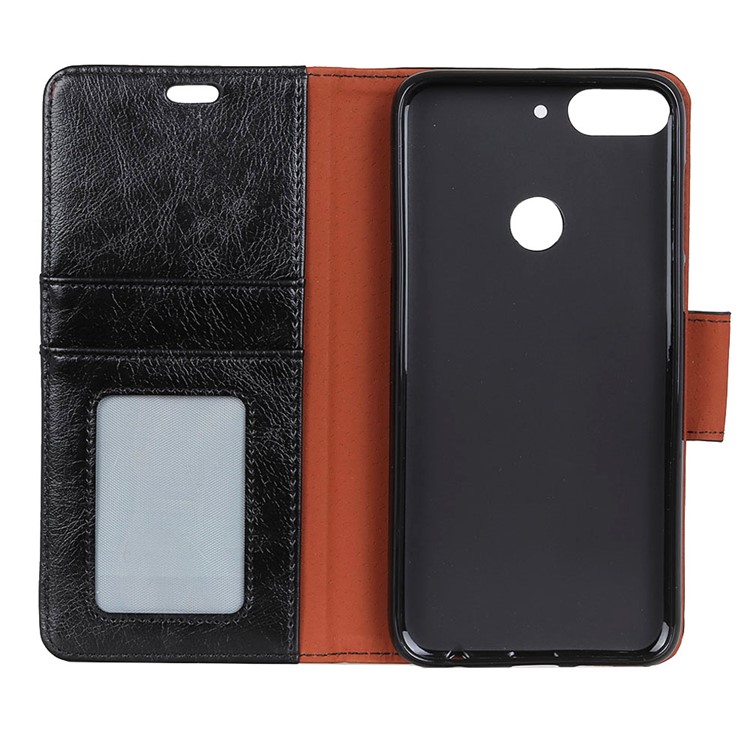Textured Split Leather Wallet Stand Case for HTC Desire 12+ / 12 Plus - Black-4