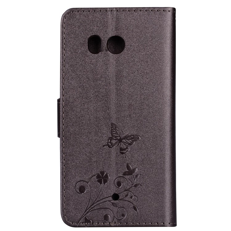 Imprinted Butterfly Flower Pattern Rhinestone Leather Wallet Case for HTC U11 - Black-5