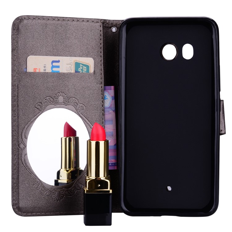 Imprinted Butterfly Flower Pattern Rhinestone Leather Wallet Case for HTC U11 - Black-7