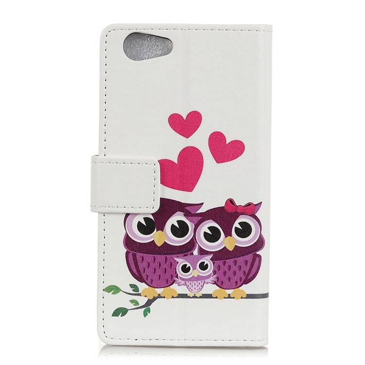 Pattern Printing Stand Leather Wallet Mobile Case for HTC Desire 12 - Sweet Owl Family-3