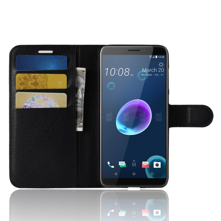 Litchi Skin Wallet Leather Stand Case for HTC Desire 12 - Black-4