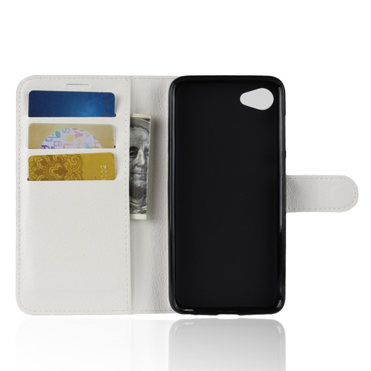 Litchi Skin Wallet Leather Stand Cover for HTC Desire 12 - White-3