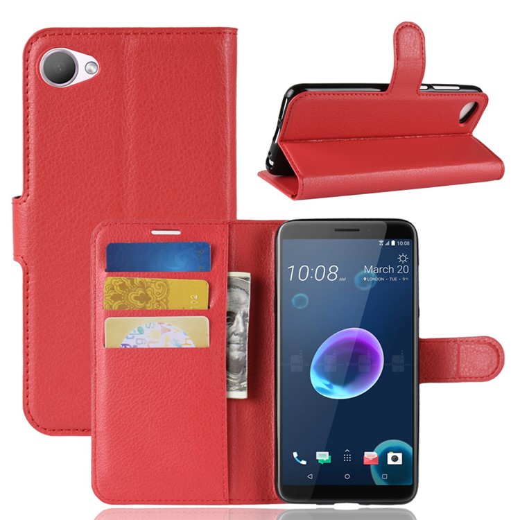 Litchi Skin Wallet Leather Shell Case for HTC Desire 12 - Red-1