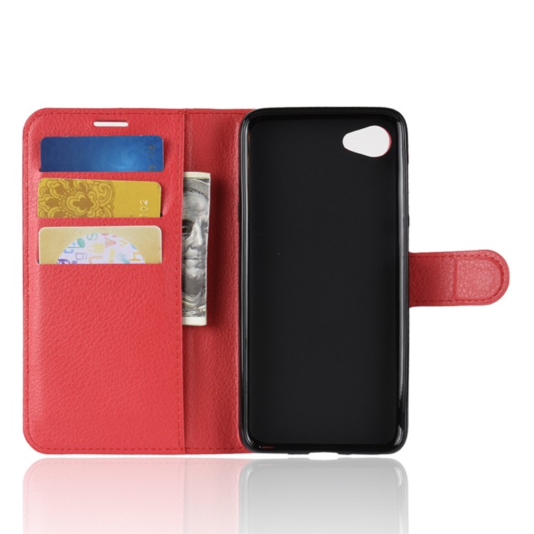 Litchi Skin Wallet Leather Shell Case for HTC Desire 12 - Red-3