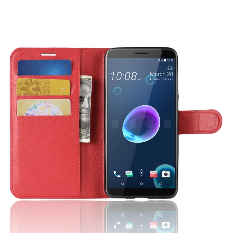 Litchi Skin Wallet Leather Shell Case for HTC Desire 12 - Red-4