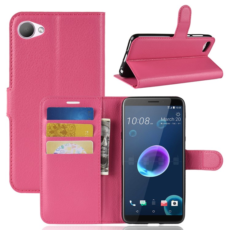 Litchi Skin Magnetic Leather Stand Case for HTC Desire 12 - Rose-1