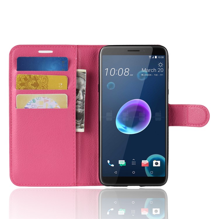 Litchi Skin Magnetic Leather Stand Case for HTC Desire 12 - Rose-4