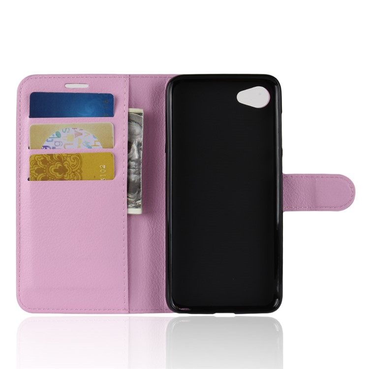 Litchi Skin Magnetic Leather Stand Cover for HTC Desire 12 - Pink-3