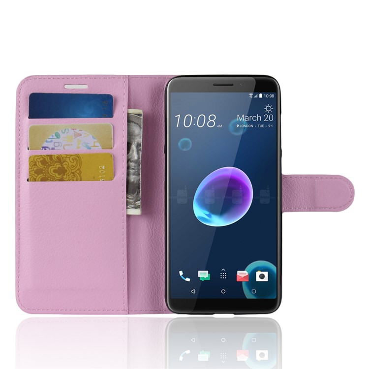 Litchi Skin Magnetic Leather Stand Cover for HTC Desire 12 - Pink-4