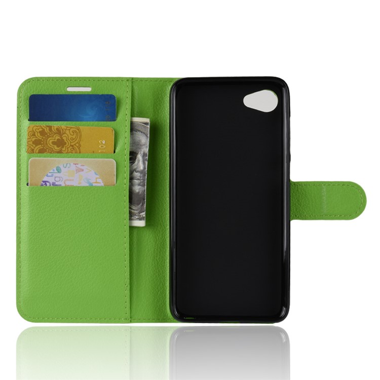 Litchi Skin Leather Stand Case with Card Slots for HTC Desire 12 - Green-3