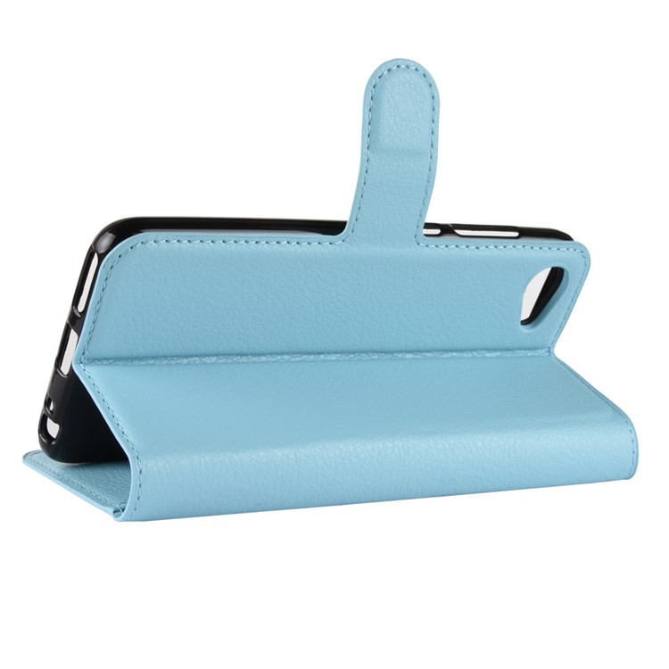 Litchi Skin Leather Stand Cover with Card Slots for HTC Desire 12 - Dark Blue-5