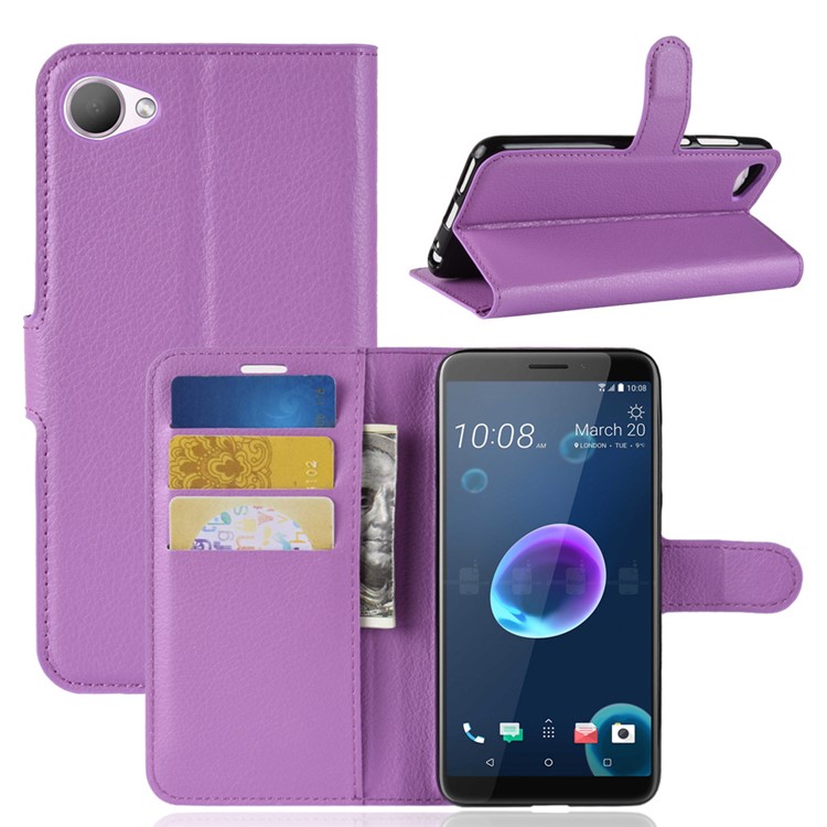 Litchi Skin Wallet Leather Case with Stand for HTC Desire 12 - Purple-1