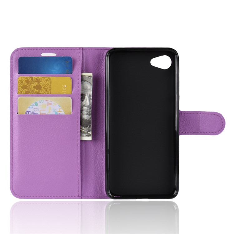 Litchi Skin Wallet Leather Case with Stand for HTC Desire 12 - Purple-3