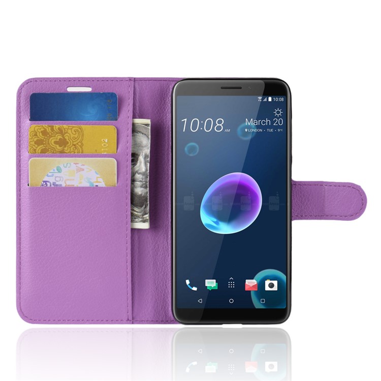 Litchi Skin Wallet Leather Case with Stand for HTC Desire 12 - Purple-4