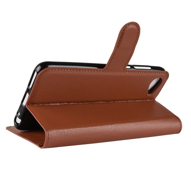 Litchi Skin Wallet Leather Cover with Stand for HTC Desire 12 - Brown-5