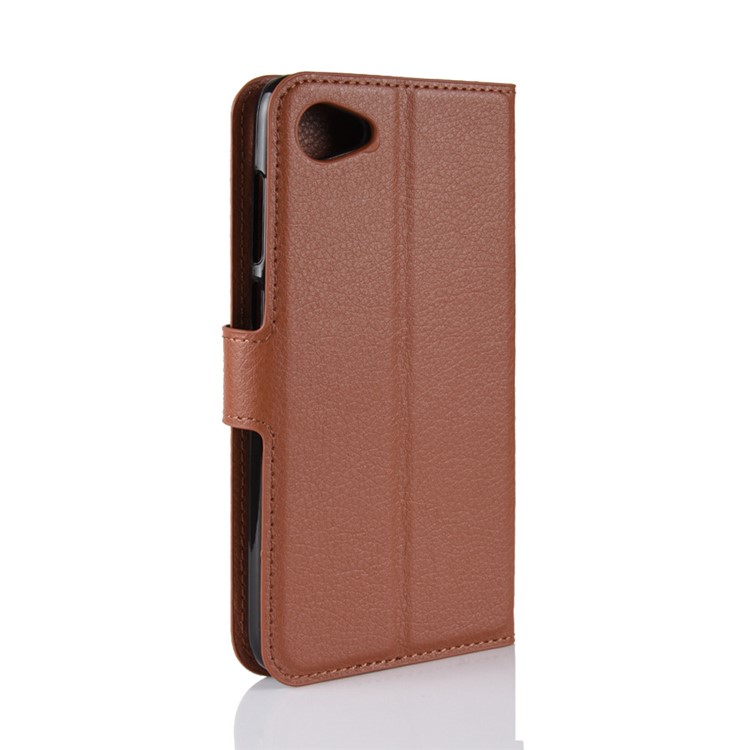 Litchi Skin Wallet Leather Cover with Stand for HTC Desire 12 - Brown-6