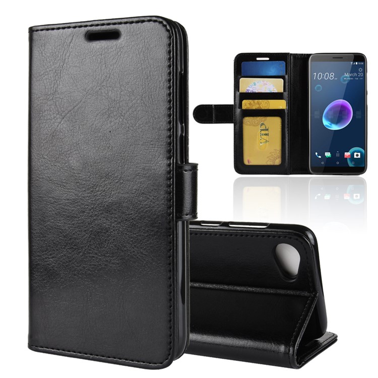 Crazy Horse Wallet Leather Stand Case for HTC Desire 12 - Black-1