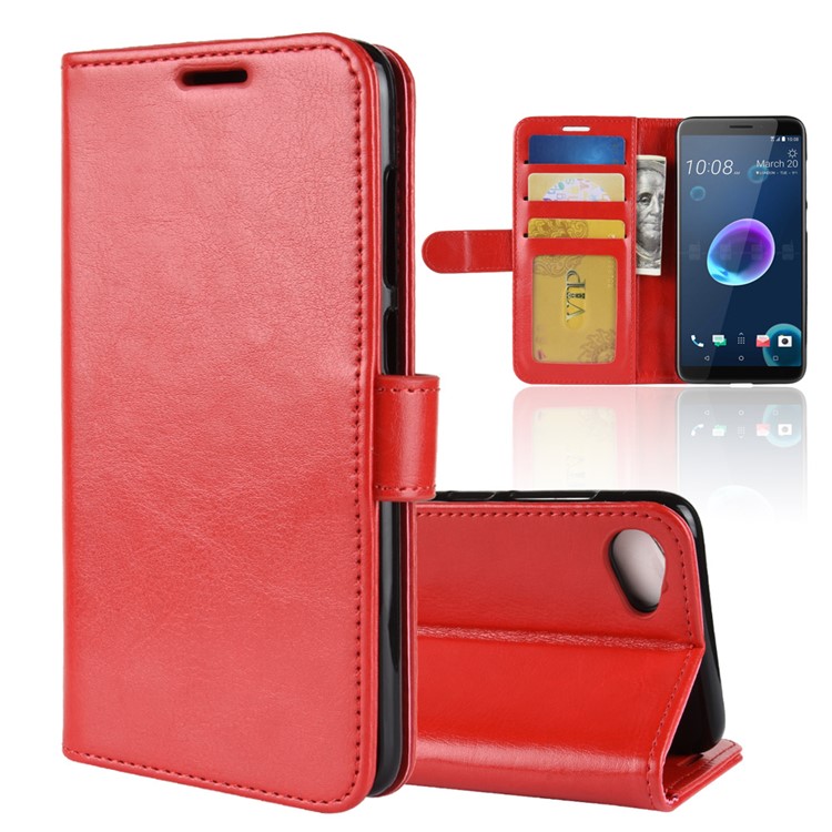 Crazy Horse Wallet Leather Magnetic Case for HTC Desire 12 - Red-1