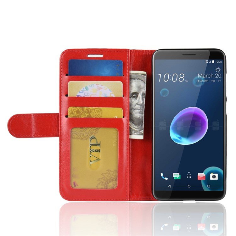 Crazy Horse Wallet Leather Magnetic Case for HTC Desire 12 - Red-11