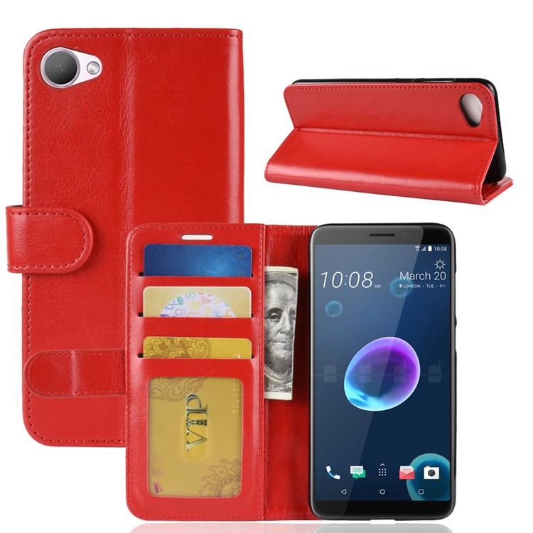 Crazy Horse Wallet Leather Magnetic Case for HTC Desire 12 - Red-17