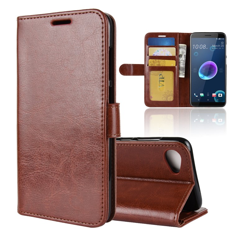 Crazy Horse Wallet Leather Cell Phone Case for HTC Desire 12 - Brown-1