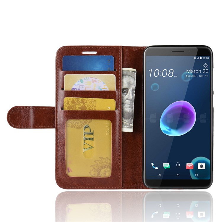 Crazy Horse Wallet Leather Cell Phone Case for HTC Desire 12 - Brown-5