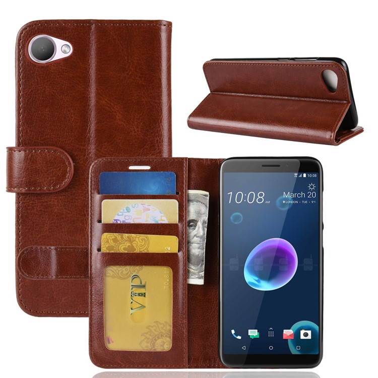 Crazy Horse Wallet Leather Cell Phone Case for HTC Desire 12 - Brown-11