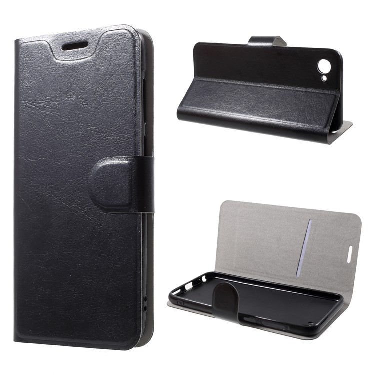 Crazy Horse Wallet Magnetic Stand Leather Case (Built-in Steel Sheet) for HTC Desire 12 - Black-1