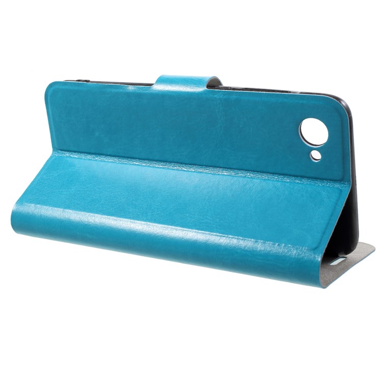 Crazy Horse Wallet Magnetic Stand Leather Shell (Built-in Steel Sheet) for HTC Desire 12 - Blue-4