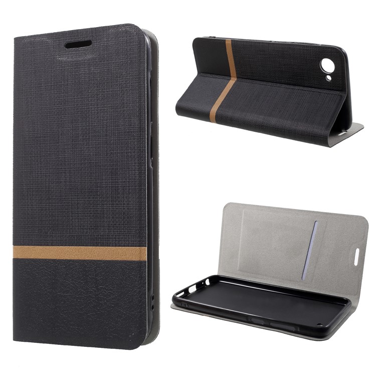 Cross Pattern Leather Card Holder Phone Cover (Built-in Steel Sheet) for HTC Desire 12 - Black-1