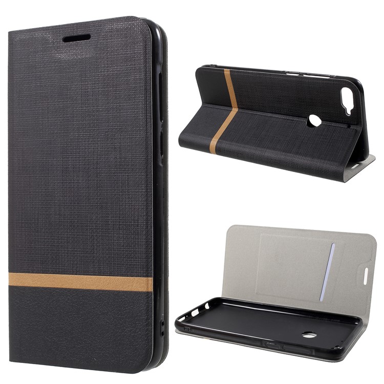 Cross Texture PU Leather Folio Flip Cell Phone Cover for HTC Desire 12+ / 12 Plus - Black-1
