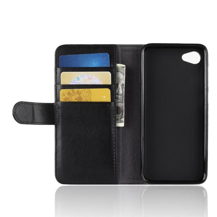 Genuine Split Leather Card Holder Stand Phone Cover for HTC Desire 12 - Black-5