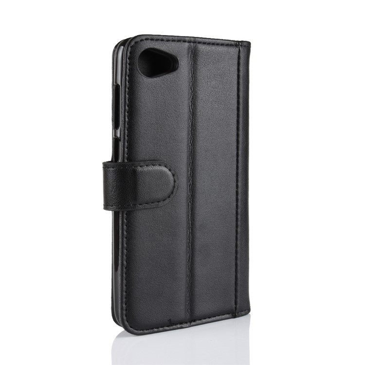 Genuine Split Leather Card Holder Stand Phone Cover for HTC Desire 12 - Black-8