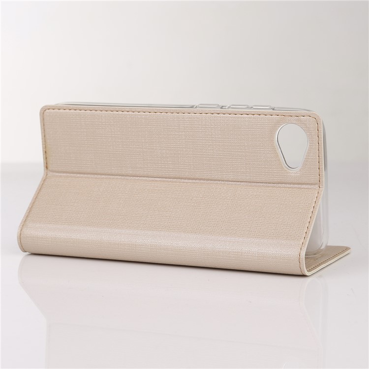 VILI DMX Cross Texture Leather Stand Card Holder Cover for HTC Desire 12 - Gold-4