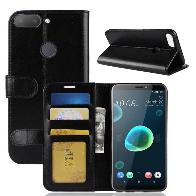 Crazy Horse Magnetic Stand Wallet Leather Mobile Phone Shell for HTC Desire 12+ / Desire 12 Plus - Black-2