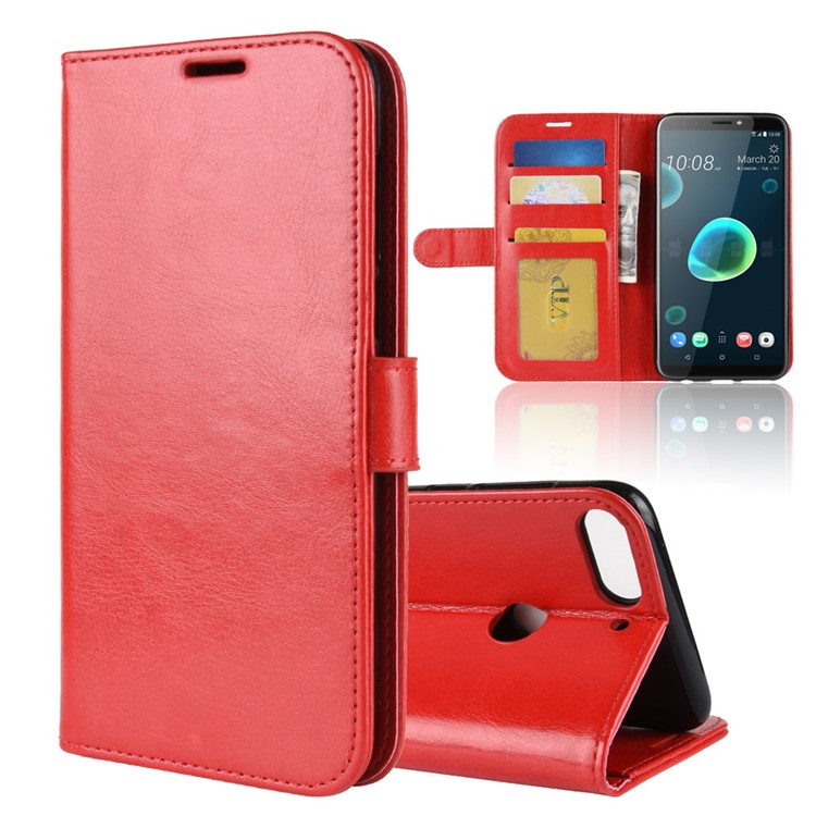 Crazy Horse Magnetic Stand Wallet Leather Mobile Phone Protection Cover for HTC Desire 12+ / Desire 12 Plus - Red-1