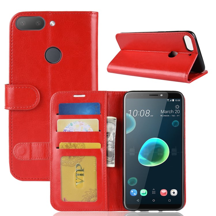 Crazy Horse Magnetic Stand Wallet Leather Mobile Phone Protection Cover for HTC Desire 12+ / Desire 12 Plus - Red-3