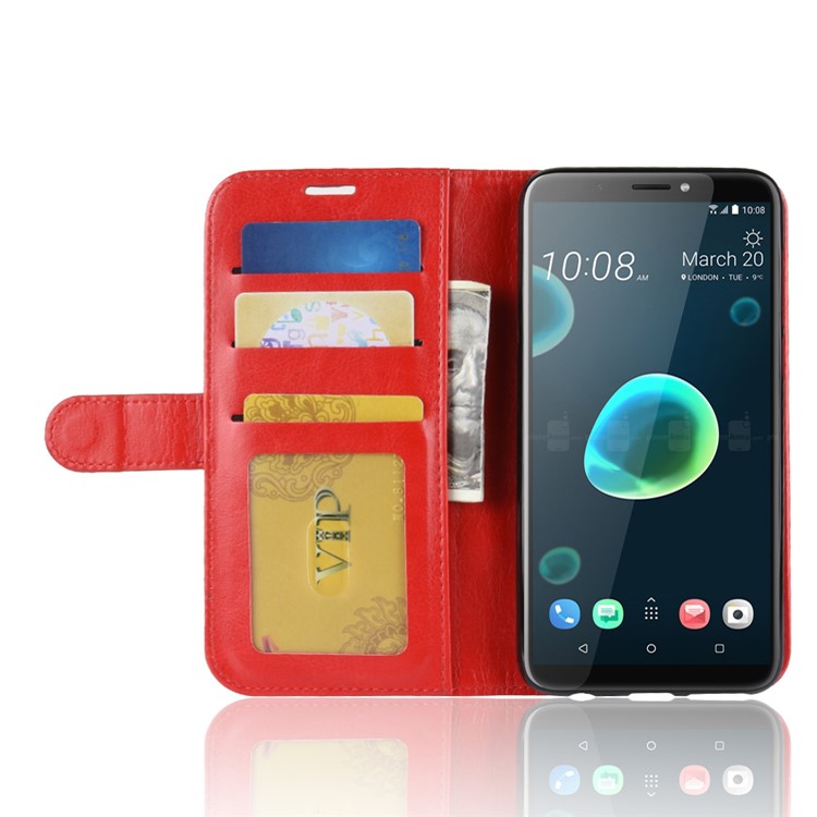 Crazy Horse Magnetic Stand Wallet Leather Mobile Phone Protection Cover for HTC Desire 12+ / Desire 12 Plus - Red-11