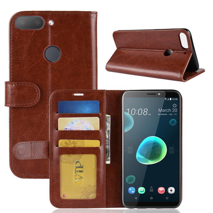 Crazy Horse Magnetic Stand Wallet Leather Phone Accessory Shell for HTC Desire 12+ / Desire 12 Plus - Brown-3