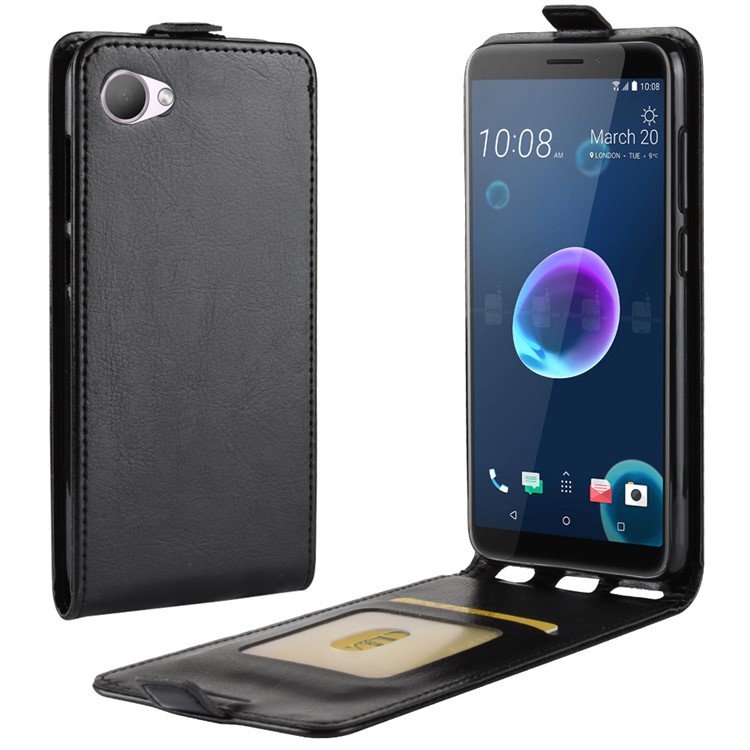 Crazy Horse Vertical Flip Leather Phone Casing with Card Holder for HTC Desire 12 - Black-1
