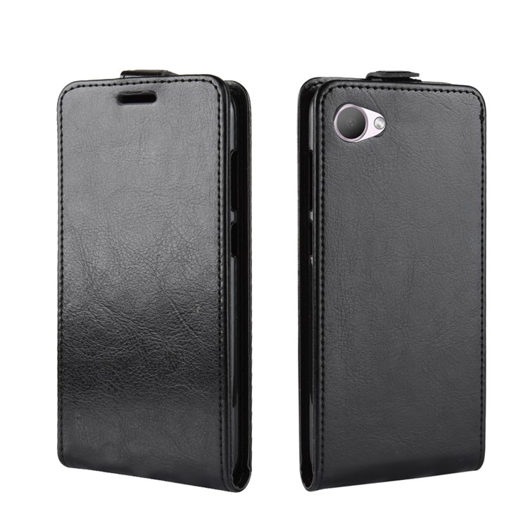 Crazy Horse Vertical Flip Leather Phone Casing with Card Holder for HTC Desire 12 - Black-2