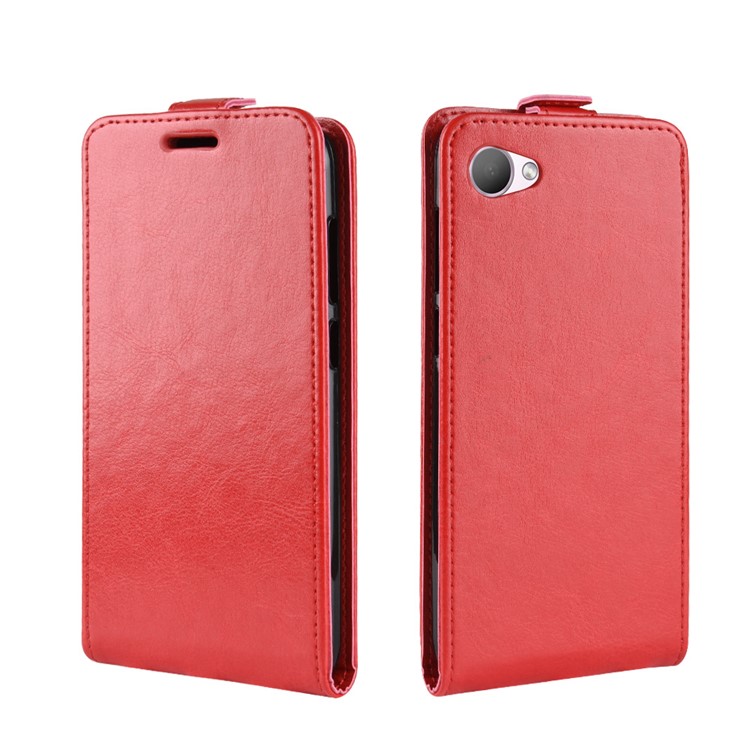 Crazy Horse Vertical Flip Leather Phone Cover Casing with Card Holder for HTC Desire 12 - Red-2